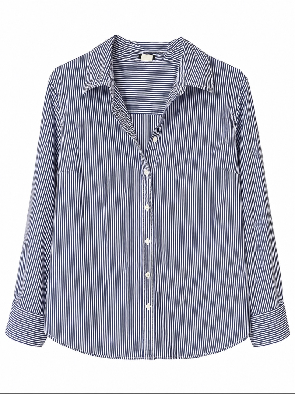 Blue and White Pinstripe Cotton Button-Down Shirt Large